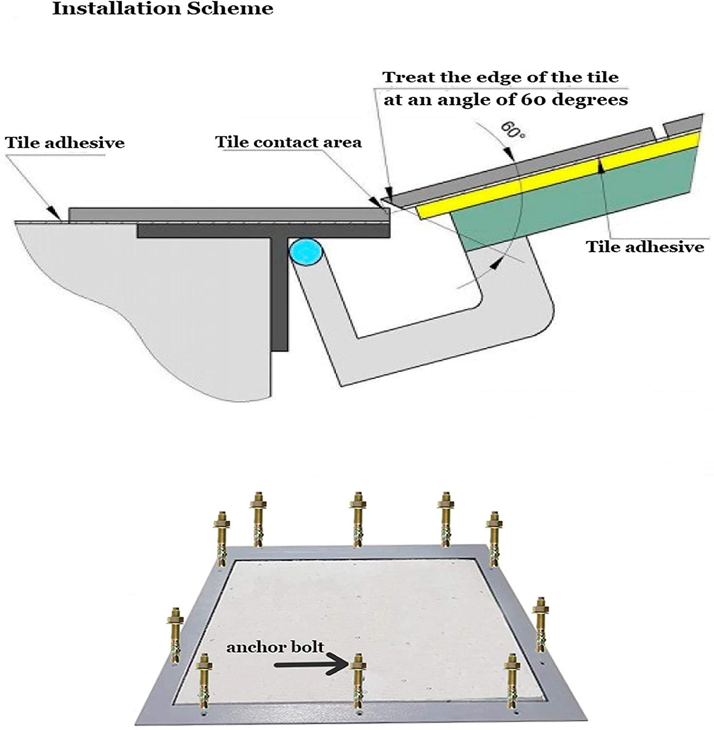 Trampilla de suelo Aluminio 700 mm x 1500 mm(P) Tapa de Registro Tapa de Pozo Puerta de Inspección Tapa de Escotilla