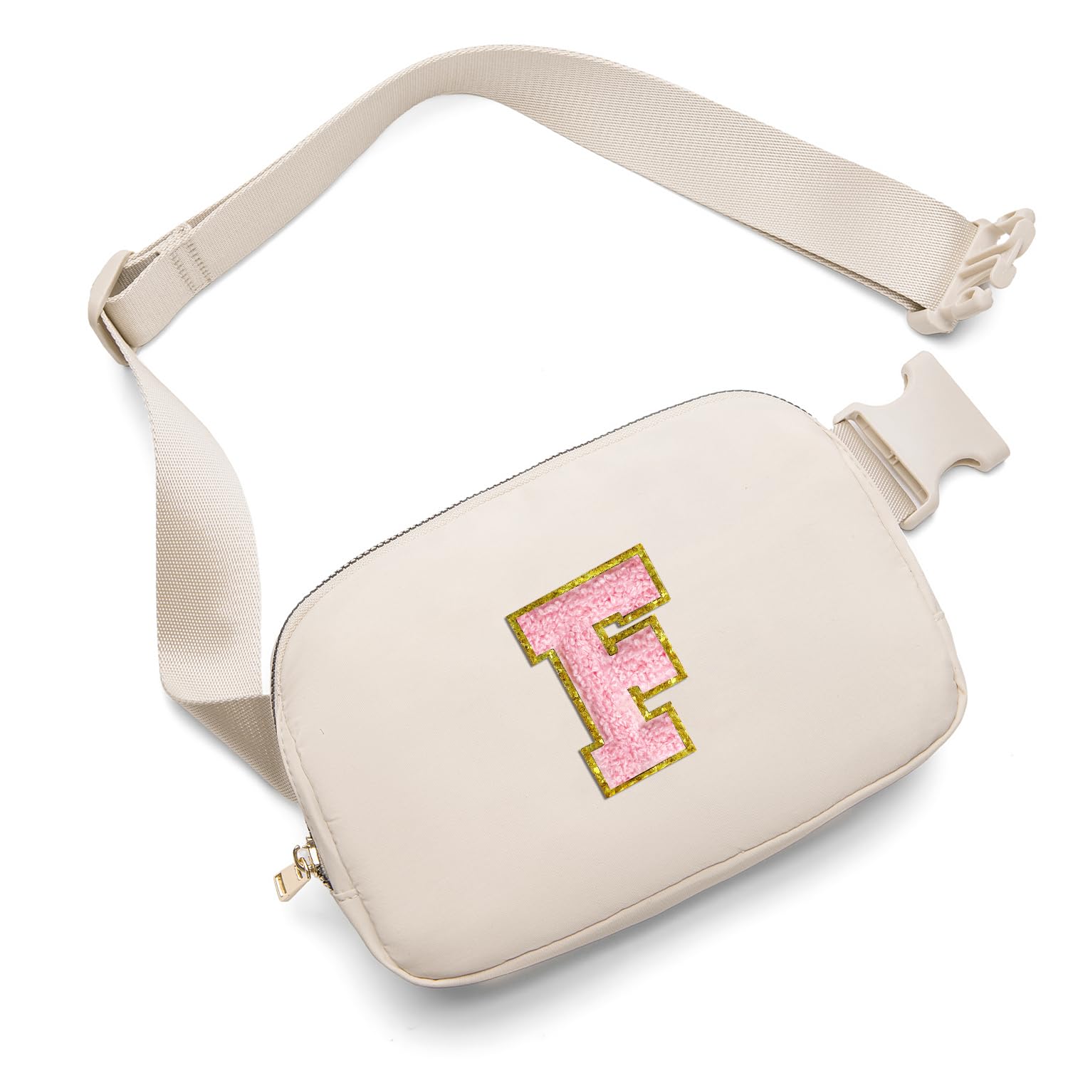 Gitus Gifts for 7 8 9 10 11 Year Old Girls Belt Bag Fanny Pack Crossbody Bags with Initial Letter Patch Birthday Gifts for Daughter Sister Friends Teen girls(Beige-F)