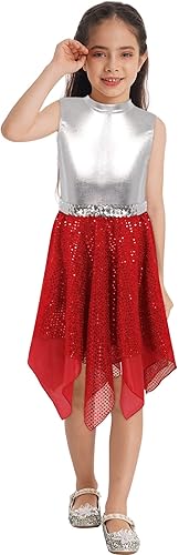 JEATHA Vestido sin mangas asimétrico de bloque de color para niños y niñas disfraz de baile moderno y contemporáneo