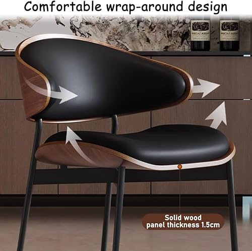Miniatura 8 de YVYKFZD Mid Century Dining Chairs Set, Dining Room Chair with Curved Backrest and Metal Legs, Leather Upholstered Kitchen Chairs, Armless Living