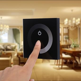 LED Dimmer Switch, Wall Mount Touch Light Switch Brightness Controller, Single Color Touch Panel Controller for LED Light Strip, DC 12V-24V, Black