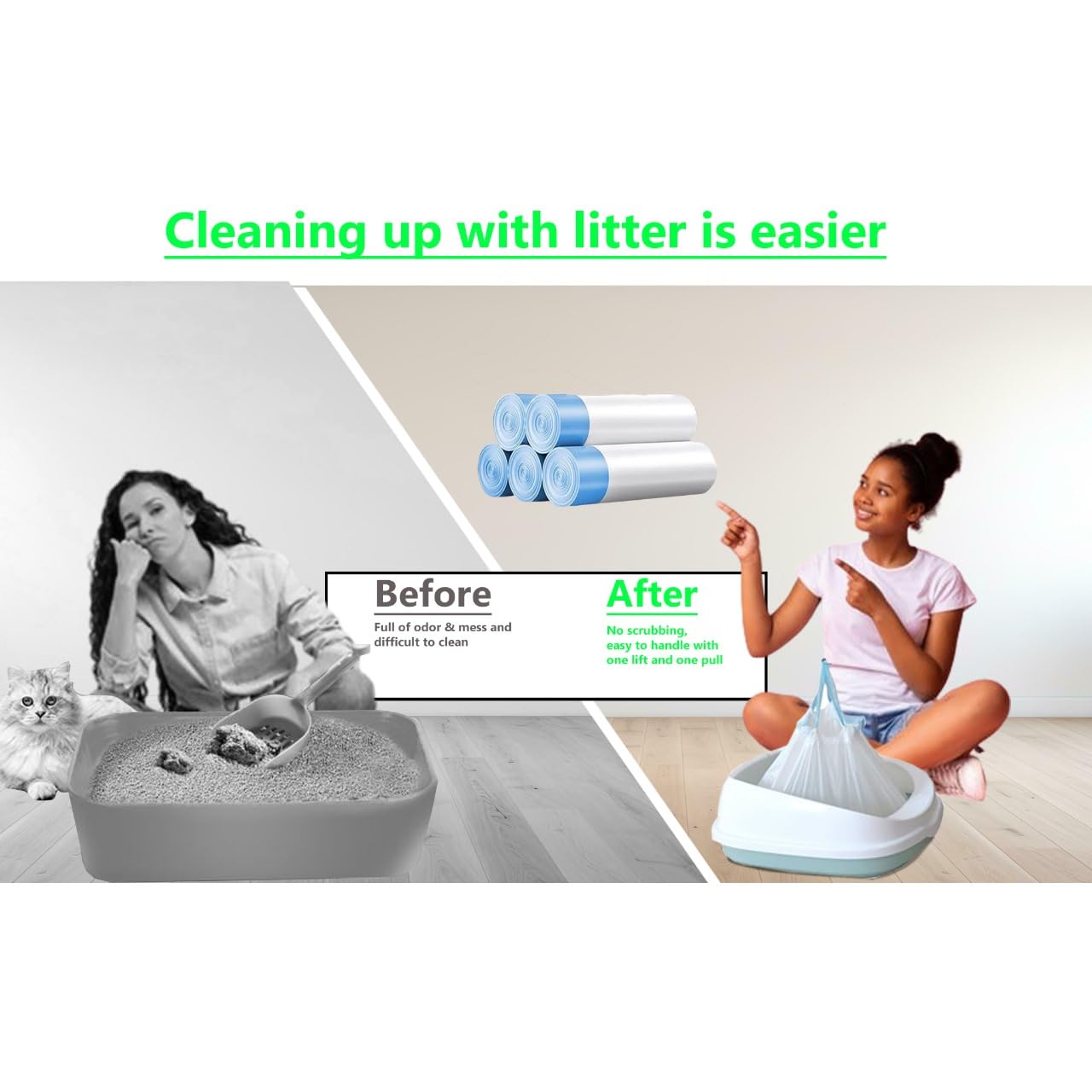 Drawstring Litter Robot 4 Waste Bags, 100 Counts, 19 X 22 Inches, 2 Mils Thickness Cat Litter Bags Compatible with Robot 4 and 3, 11 Gallon Capacity