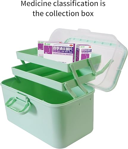 Miniatura 9 de AnRui Caja de almacenamiento de medicamentos de 3 niveles, contenedor de kit de primeros auxilios de emergencias, organizador de almacenamiento de