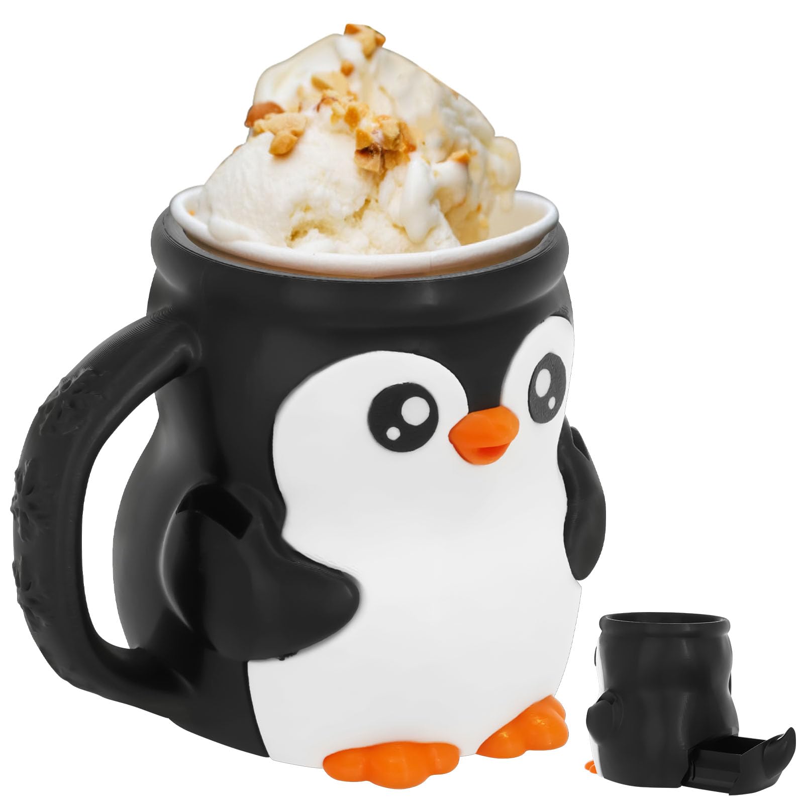 Foppla Penguin Ice Cream Pint Holder,Ices Creams Tubs Sleeve, Reusable Penguins Ice Cream Pint Sleeves Cover with Spoon & Handle, Cute Animal Ices Creams Cooler Container for Kitchen(without spoons)