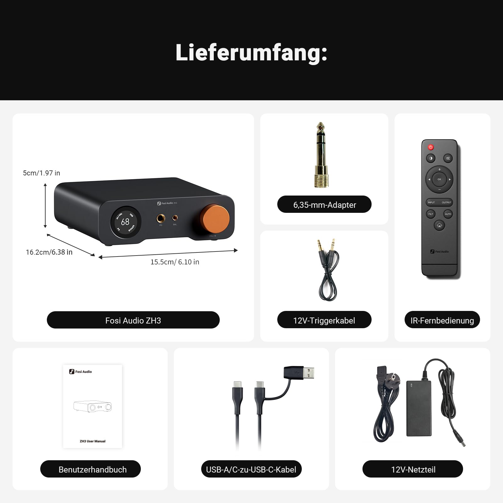 Fosi Audio ZH3 Full Balanced HiFi Vorverstärker DAC Kopfhörerverstärker AKM4493SEQ XMOS XU316 PCM 768kHz
