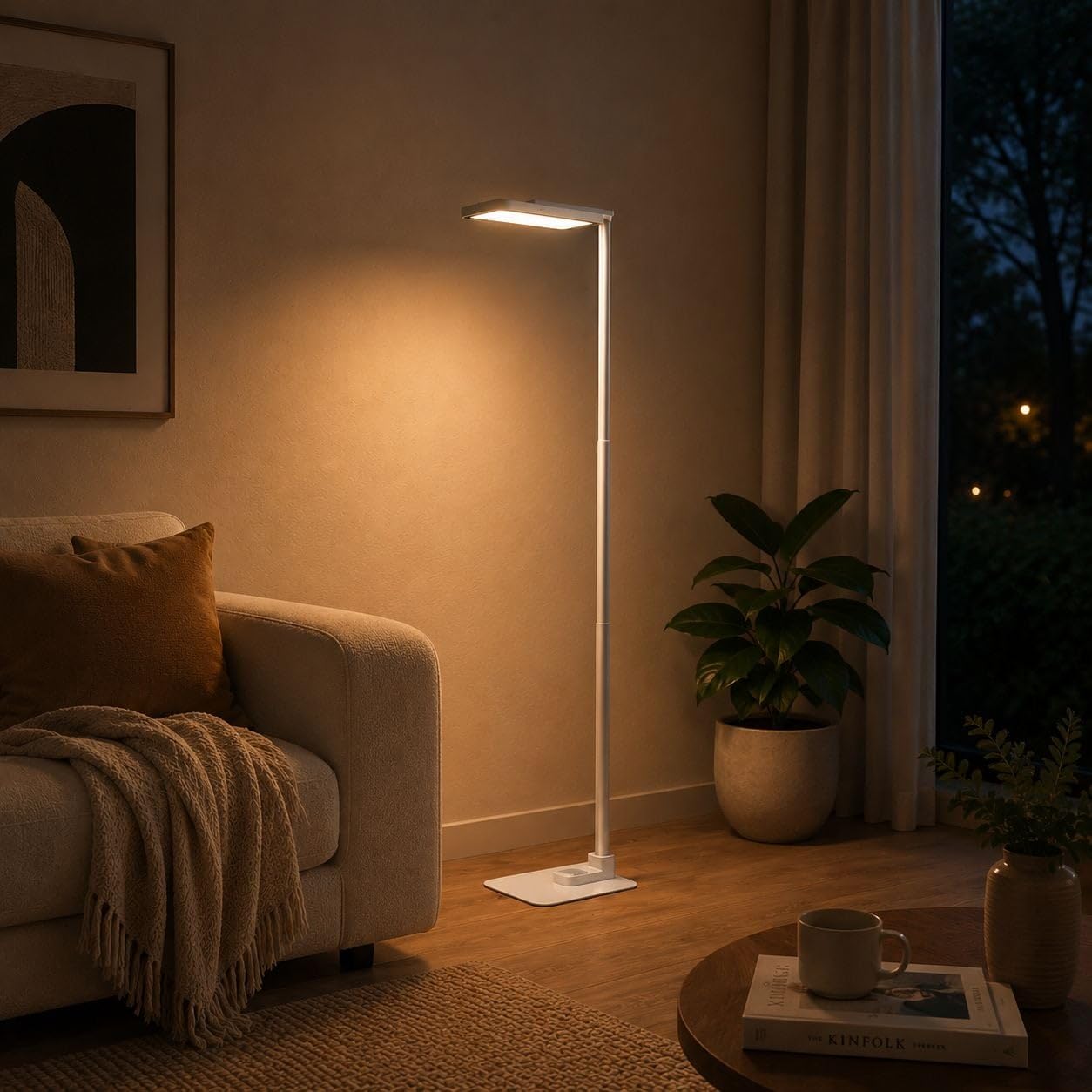 Techly 624322 Lampada LED da Pavimento Ricaricabile con Altezza Regolabile, Bianca Bianco