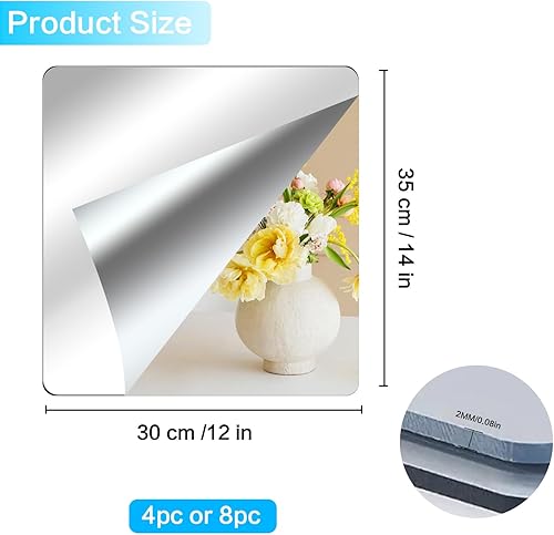 Miniatura 10 de AmasSmile Espejo de pared de longitud completa, 12 x 10 x 4 pulgadas, azulejos de espejo acrílicos autoadhesivos, calcomanías de espejo