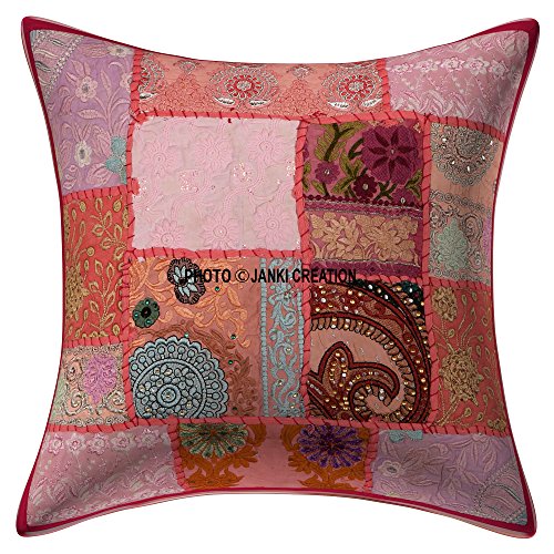 Indian Traditional Handmade Decorative Cushion Covers Patchwork an Indian Beautiful Ethnic Embroidery Sequin Patchwork Traditional Pillow Cushion Cover an Embroidery Sequin Patchwork 16 X 16 Inch