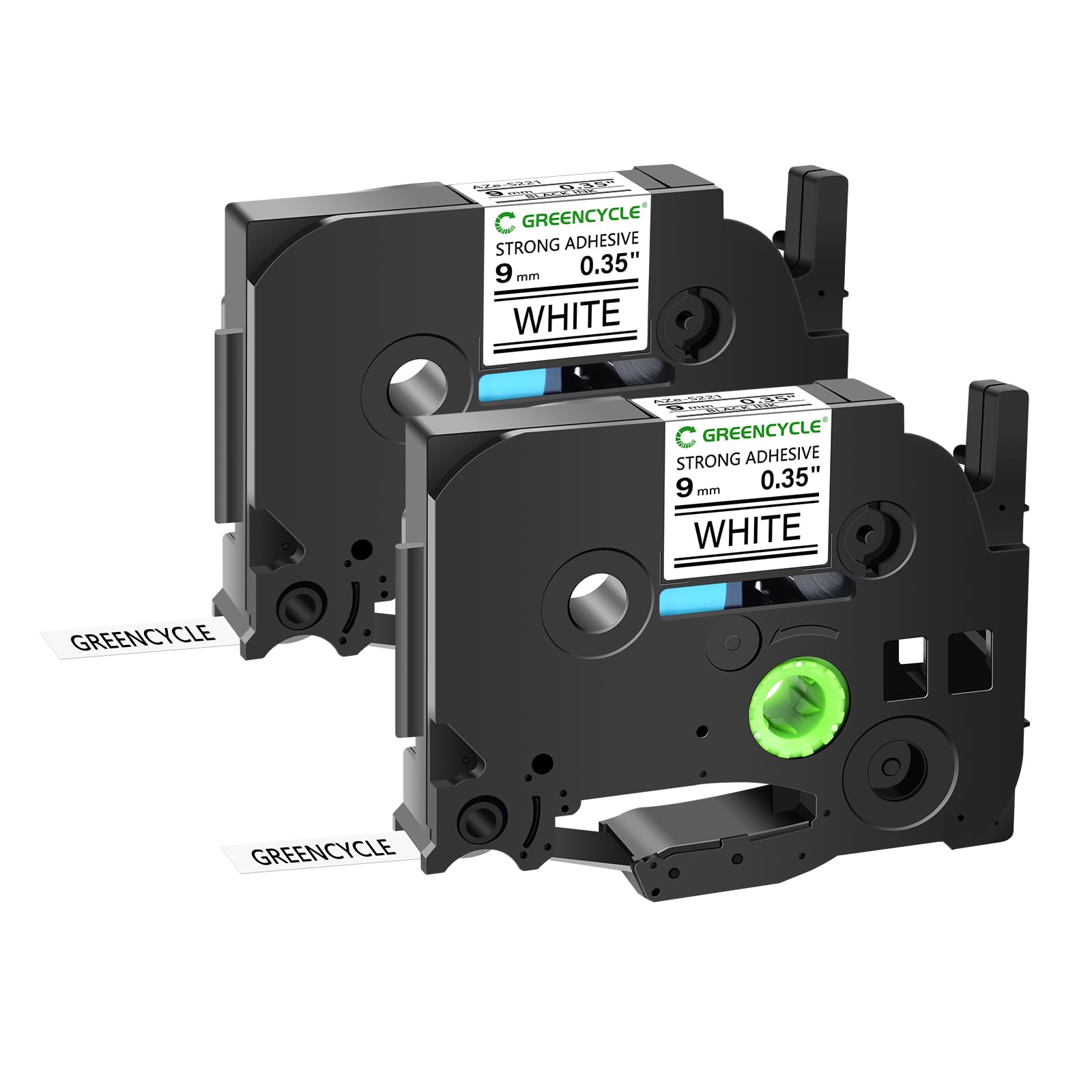 GREENCYCLE Replacement Strong Label Tape Compatible for Tz-S221 TzeS221 Tze-S221 Black on White 9mm Label Maker Pack of 2