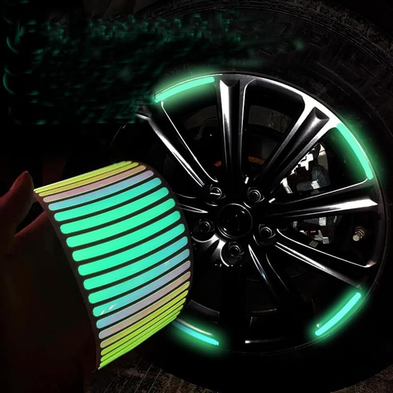 Stodern 20 Pcs High Reflective Car Wheel Rim Stripe Stickers - Glow in The Dark Luminous Hub Decals, Universal Anti-Collision Night Driving Safety Warning Tape for Cars, Bikes, Motorcycles & Bicycles