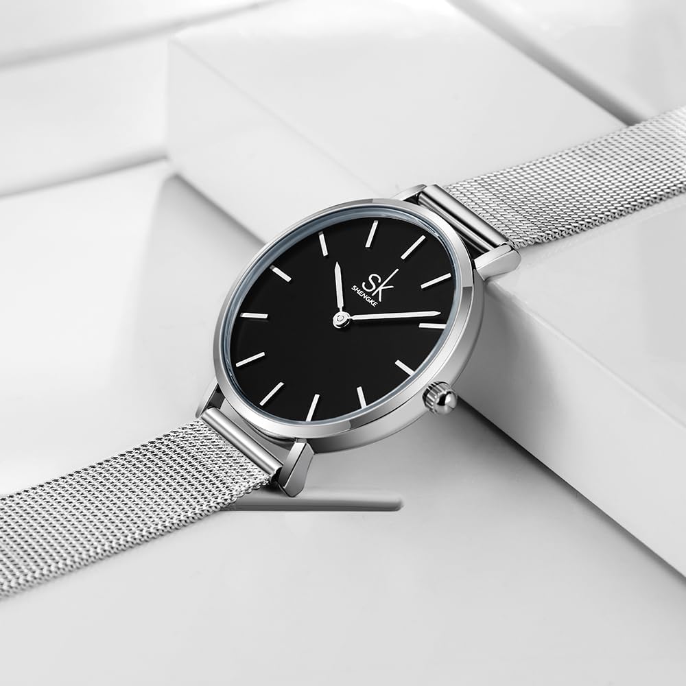 SHENGKE SK Ultra Thin Minialist Women Watches Simple Two Hands Ladies Dress Watch Leather Strap - Image 4