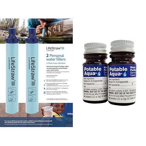 LifeStraw Filtro de agua personal para senderismo, campamento, viajes y preparación de emergencias, paquete de 2, purificación de agua azul y