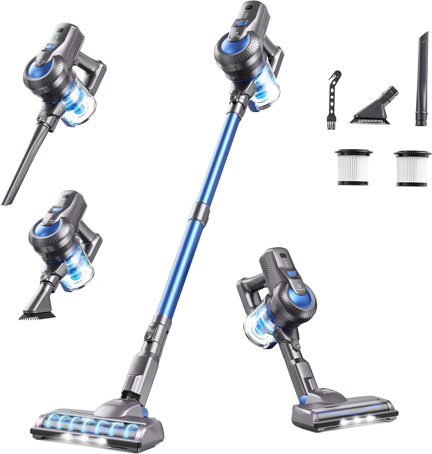 Greenote Aspirapolvere Senza Fili, 22kpa Scopa Elettrica Senza Fili Potente con Motore Brushless, 30Min Batteria Rimovibile Aspirapolvere senza Sacco Leggero per Pavimenti/Tappeti/Casa