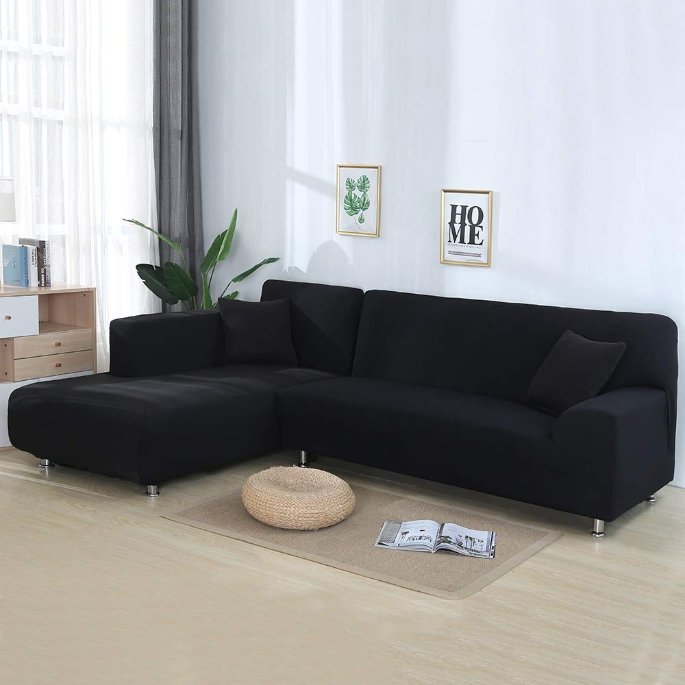 Spandex extensible couvre canapé noir 3 places et 4 places pour salon en L