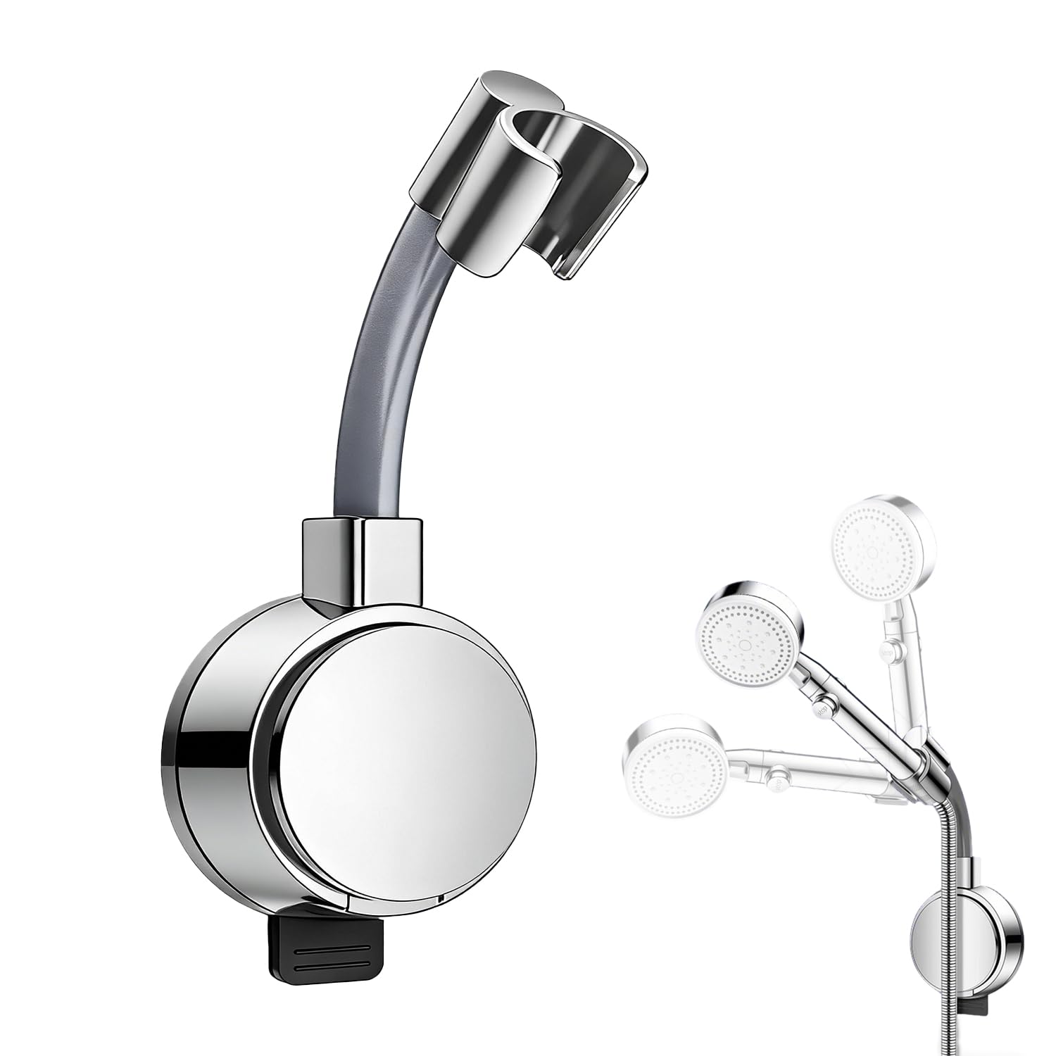 Supporto Soffione Doccia, Supporto Doccia, Supporti Docciato 360° Regolabile, Supporti Soffione Docciato Universale con Ventosa, Porta Doccino per Doccetta, Argento