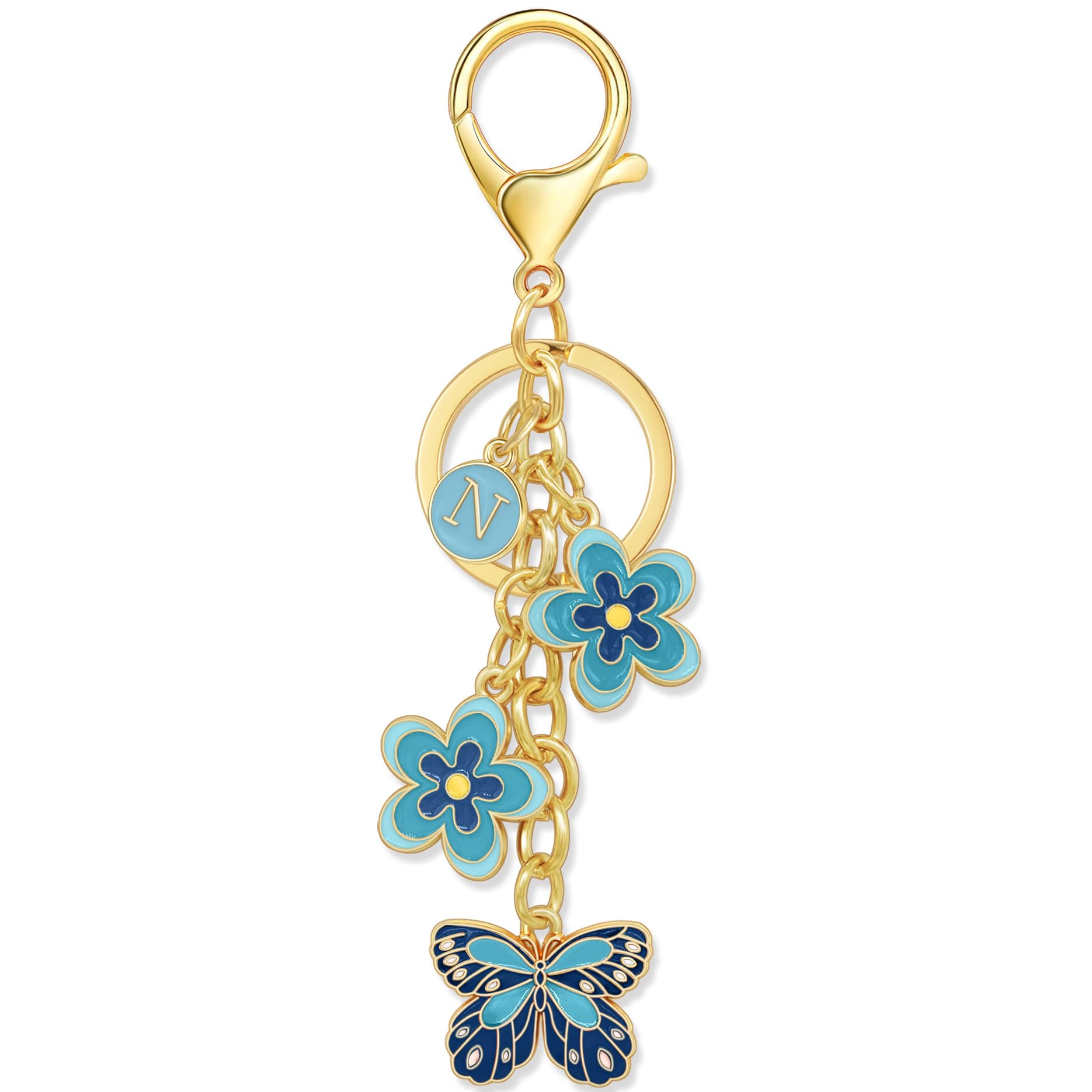 Cute Initial Letter Flower and Butterfly Keychain for Women Purse Charms Bag Charms for Handbag Backpack