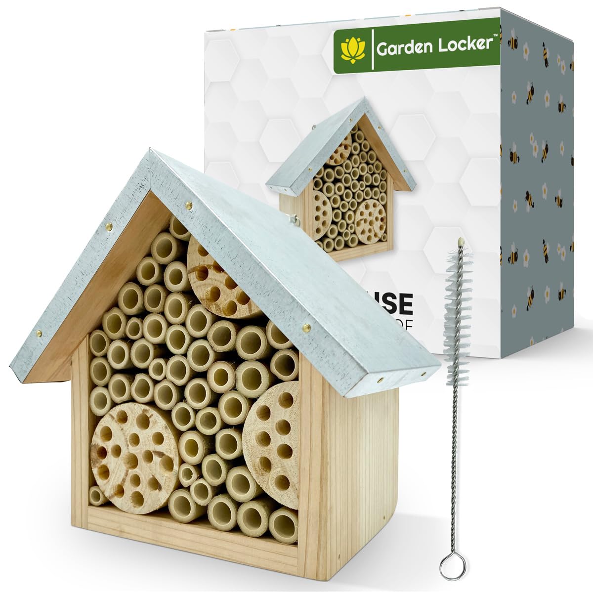 Casetta Per Insetti Nature's Buddy - In Legno Naturale E Metallo, 28x9,5x40 Cm, Per Api E Farfalle