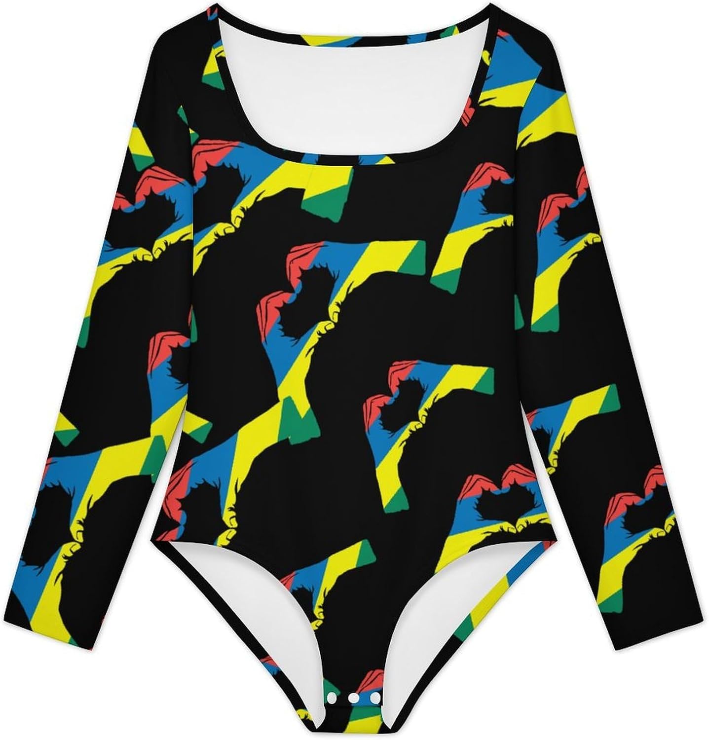 Mauritius Flag Mauritian Heart Women's Bodysuits Long Sleeve Top 5XL