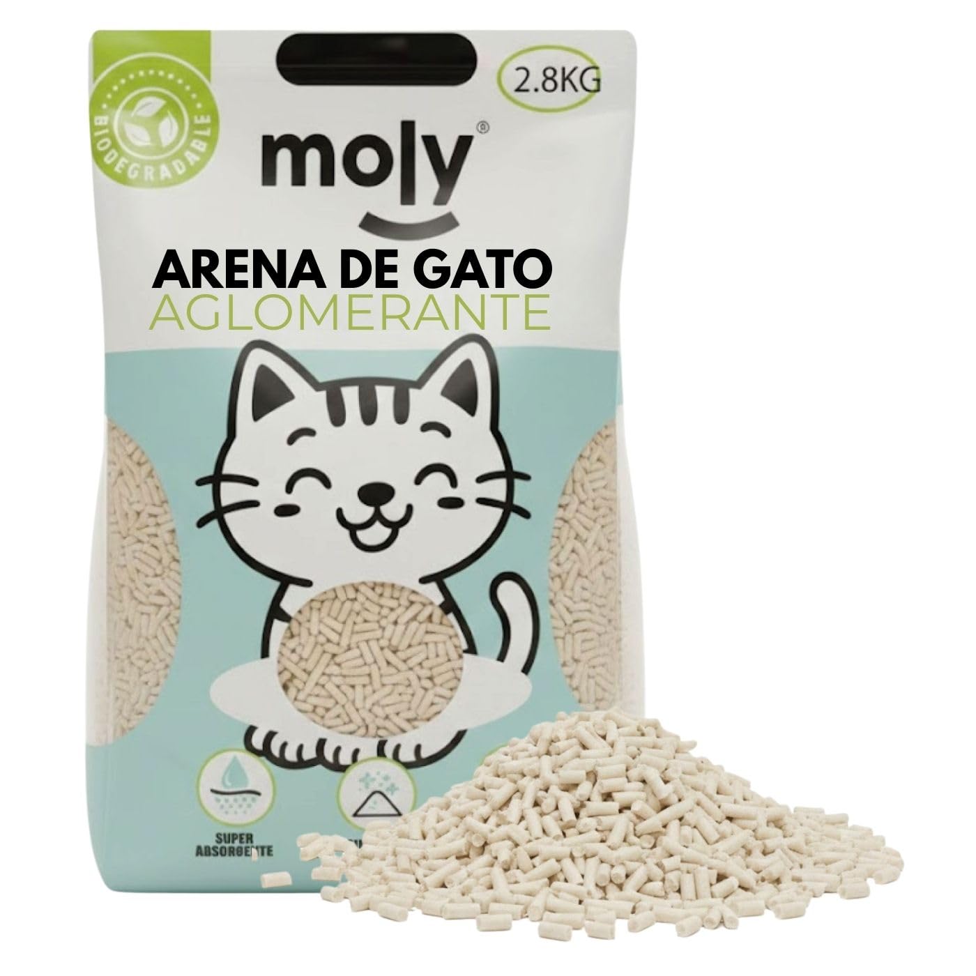 MOLY X6 Sabbia ecologica per gatti Tofu naturale 16,8 kg 22,2 l | Sabbia vegetale Biodegradabile maiz e bambù | Agglomerante ad alto assorbimento | Senza polvere | Lecho Minerale Compostabile