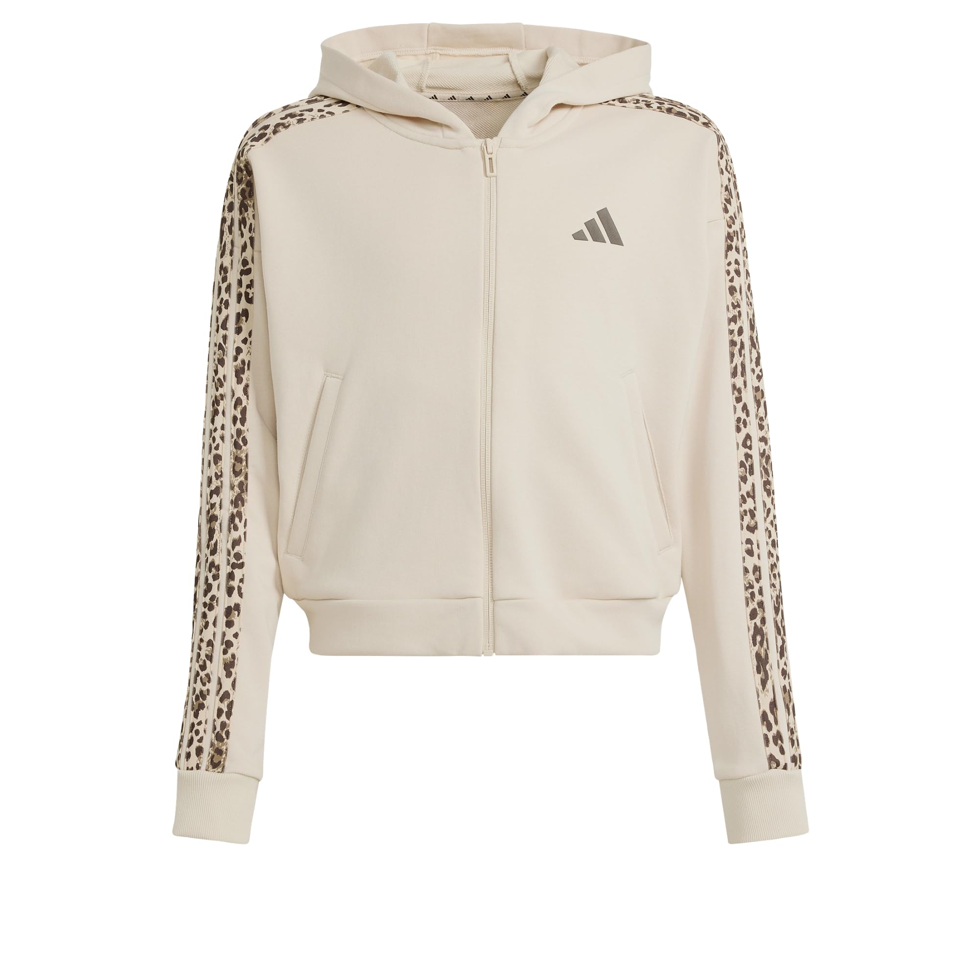 adidas Girl's Seasonals Animal Full Zip Hoodie Sweatshirt, Crystal Linen/MULTICOLOR/dark brown, 11-12 Years