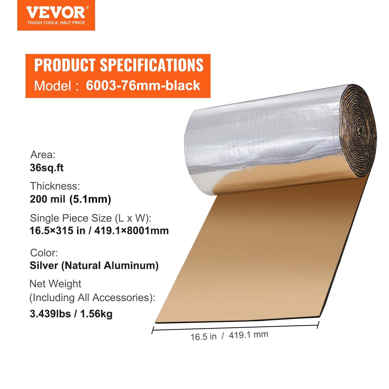 VEVOR Mata izolacyjna do samochodu 3,3 m², 419,1 x 8001 mm, izolacja pojazdu 200 ml (5 mm), folia wygłuszająca, odporna na wysokie temperatury, hałas, izolacja akustyczna