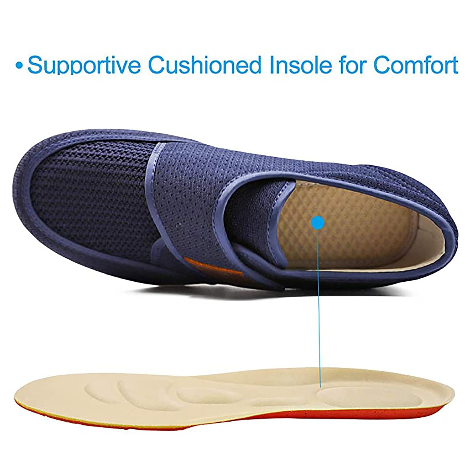 Hombres Zapatos Para Edema Diabético Ligero Caminando Respirable Zapatillas Anchas Correa Ajustable Cierre Para Ancianos, Pies Hinchados, Fascitis Plantar,Gray04,51