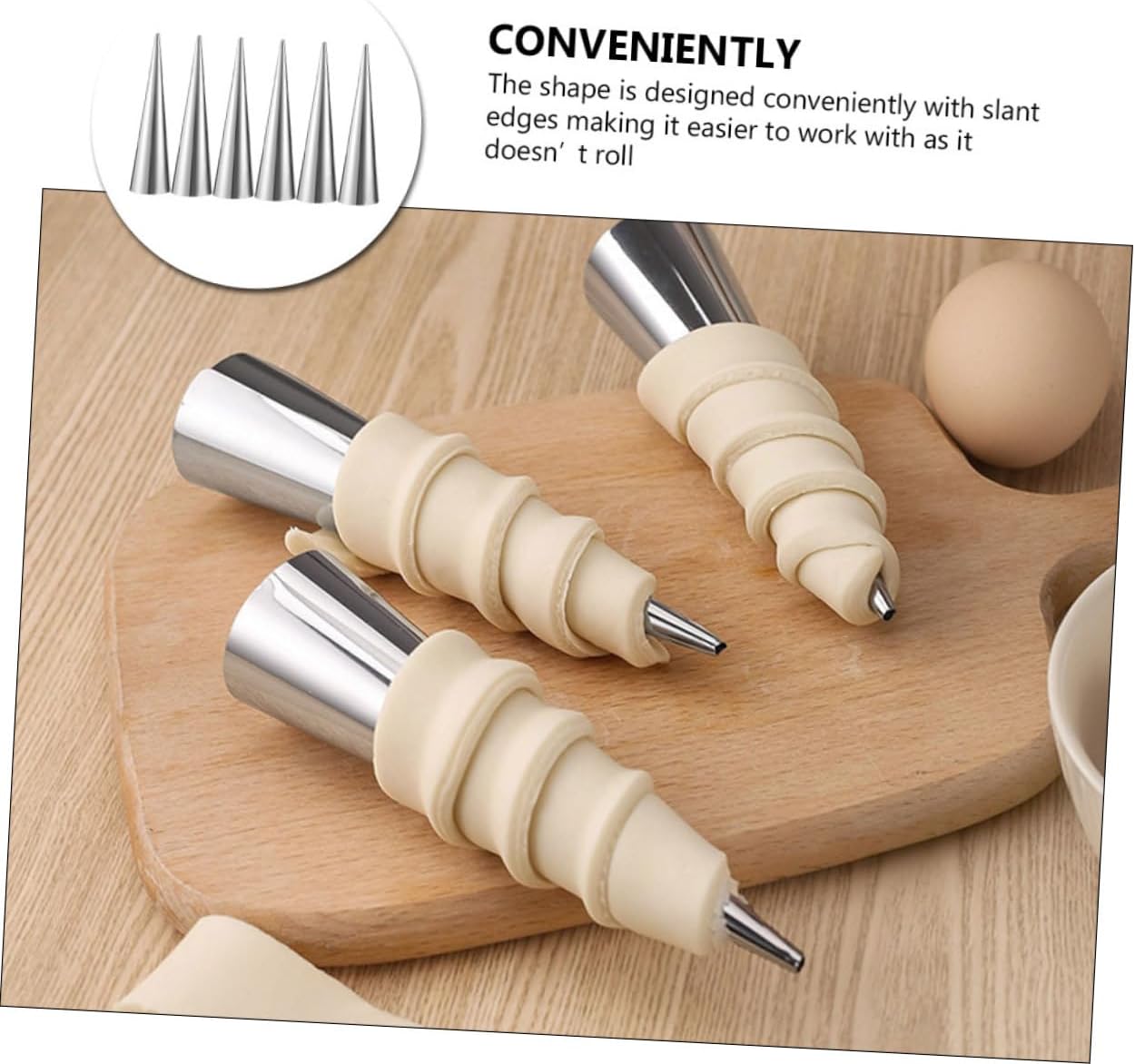 PRETYZOOM 6pcs Stainless Steel Croissant Baking Molds Cream Horn Mold Set for Pastry Sturdy Spiral Baking Tools for Croissants and Desserts