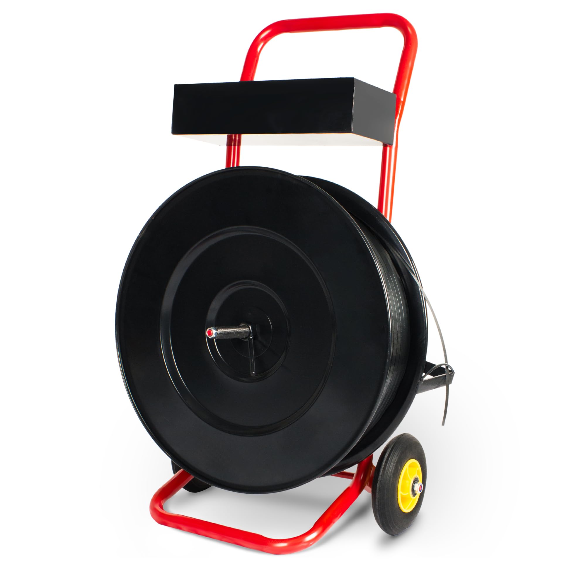 GresdentDeluxe Strapping Dispenser with Built-in Tray for Polypropylene, Fibre Strapping, Plastic Steel Coil Roll Steel Strapping Cart Moveable Banding Cart