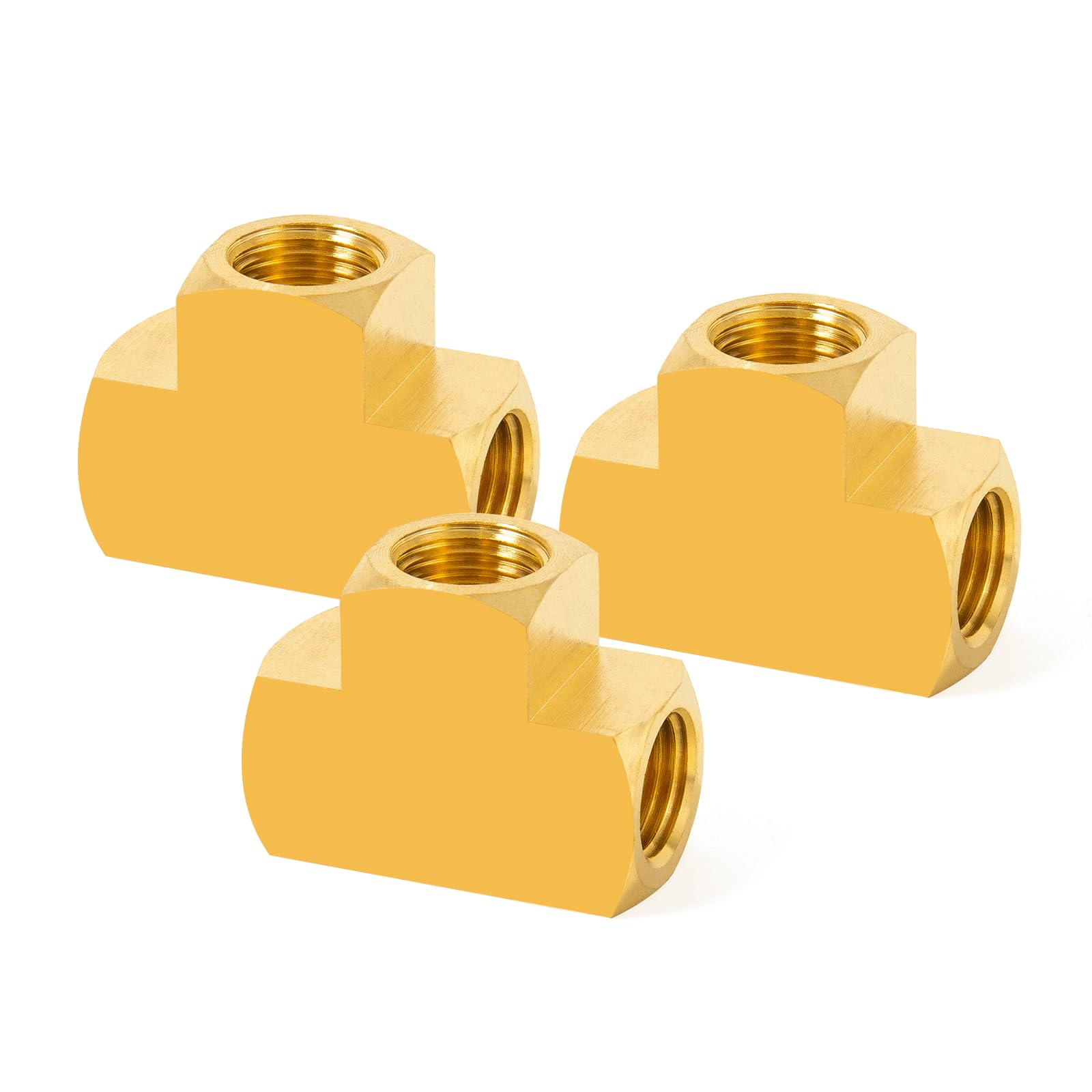 ChillWaves Brass Pipe Fitting, Barstock Tee 1/4" x 1/4" x 1/4" NPT Female Thread Adapter(3-PACK)