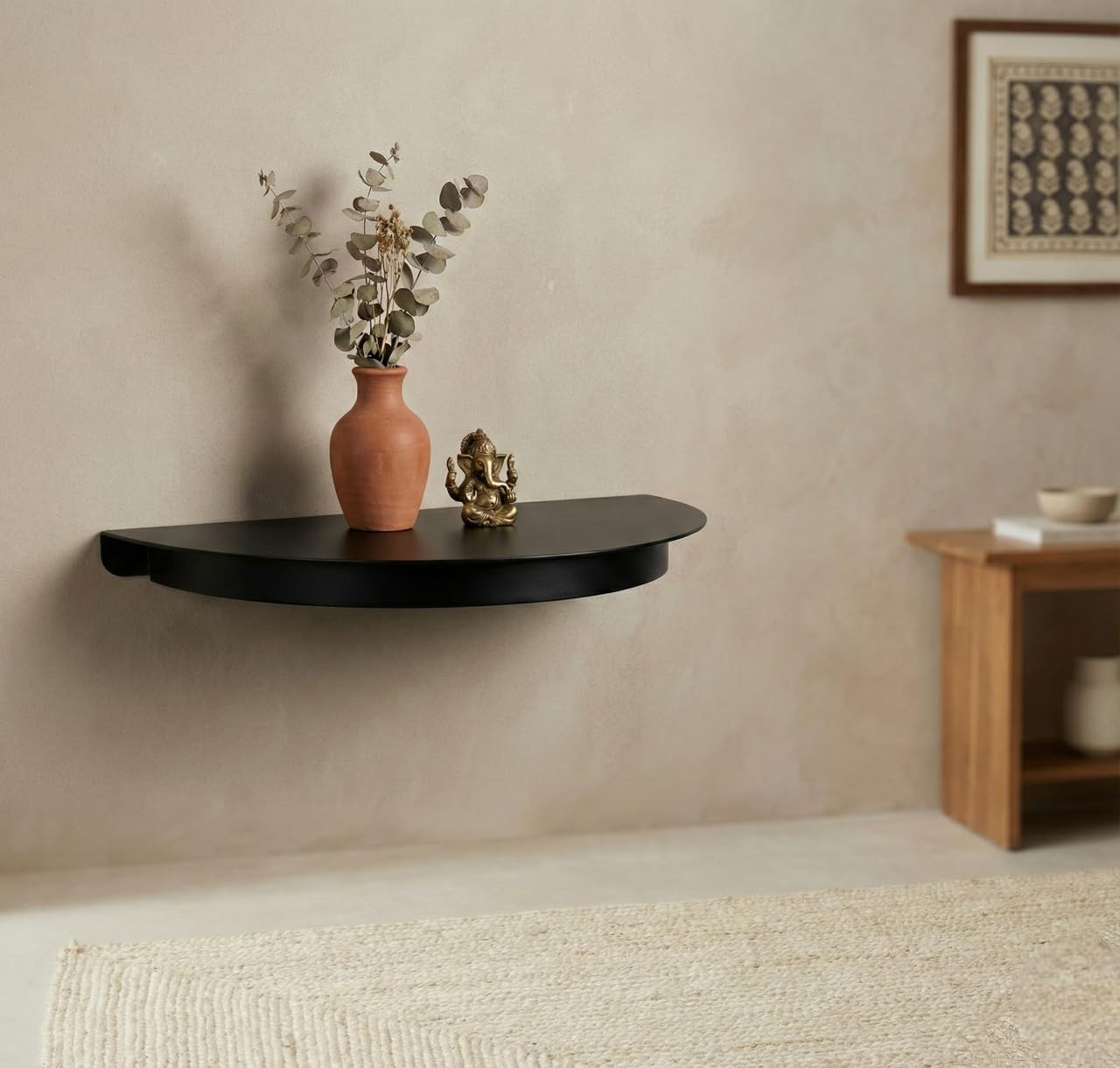 Black Wall Mounted Floating Shelf, Semi-Circular Design, Modern Minimalist Style, Matte Finish, Space Saving Display Shelf-image-14