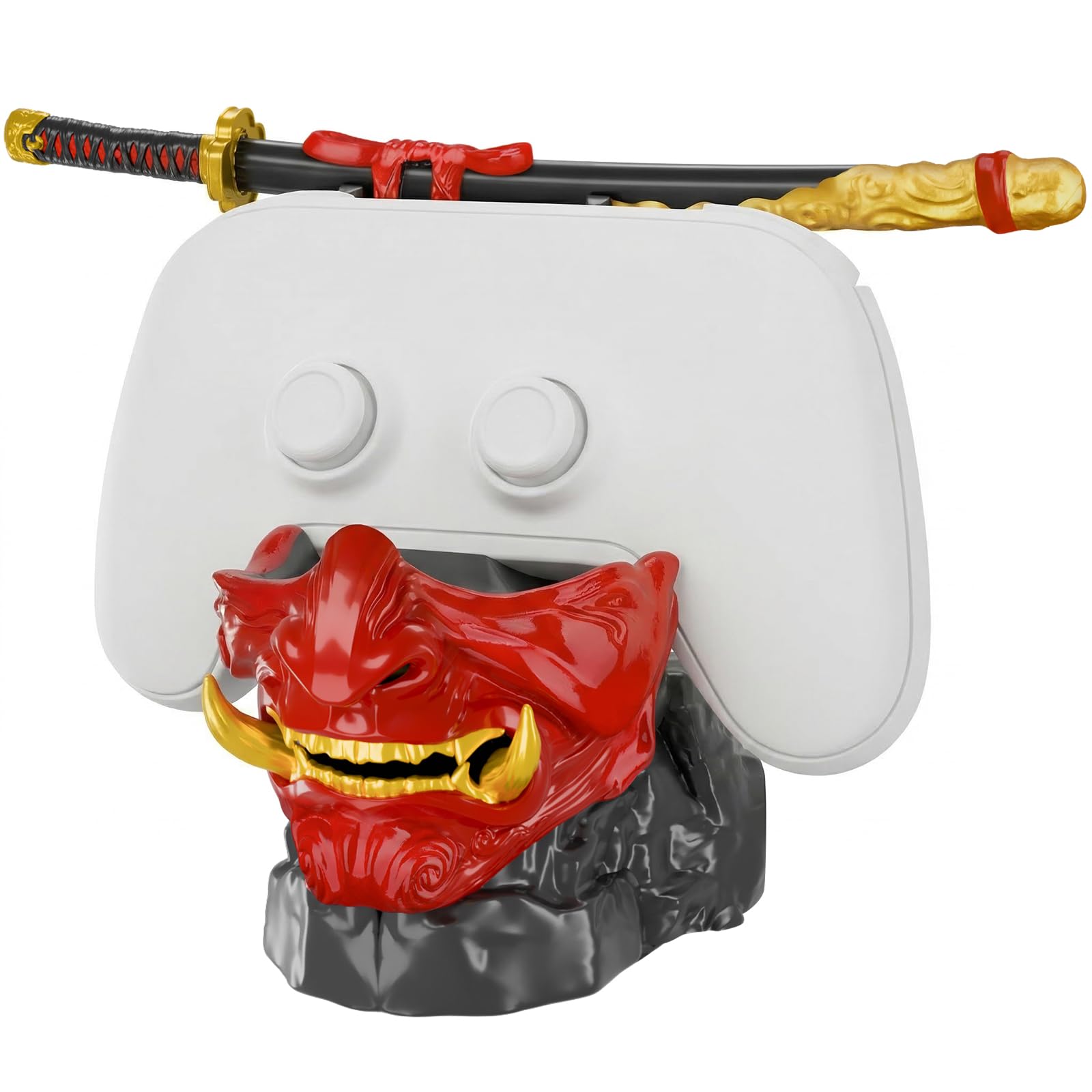 NiHome Samurai Mask Controller Holder for PS5 Xbox Switch & Headsets - Handmade Resin Sculpture, Gaming Controller Stand with Charging Dock for Smartphones, Gaming Decoration, Gaming Accessories-image-21