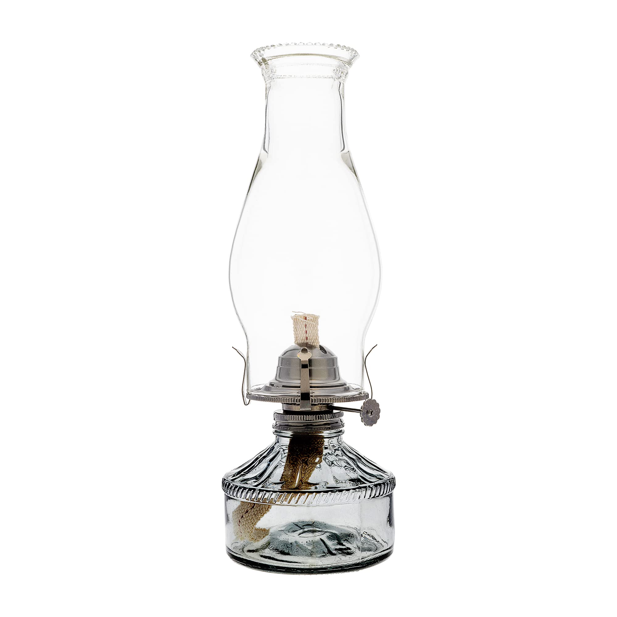 Lámpara de Aceite, Quinqué Antiguo de Parafina o Queroseno en Cristal, para Decoración Clásica del Hogar, Mecha Regulable - 380 ml