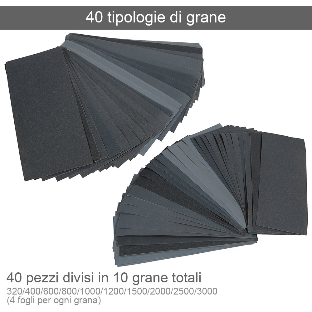 Anpro Kit 40 Pezzi Carta Abrasiva Impermeabile Grane 320-3000 Levigatura a Secco e Umido
