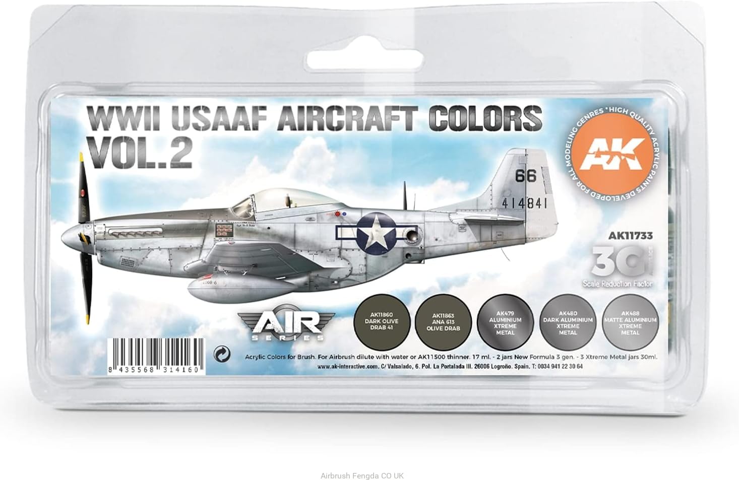 AK Acrylics 3Gen Aircraft Set AK11733 WWII USAAF Aircraft Colors Vol.2 Set 3G (8x17ml)