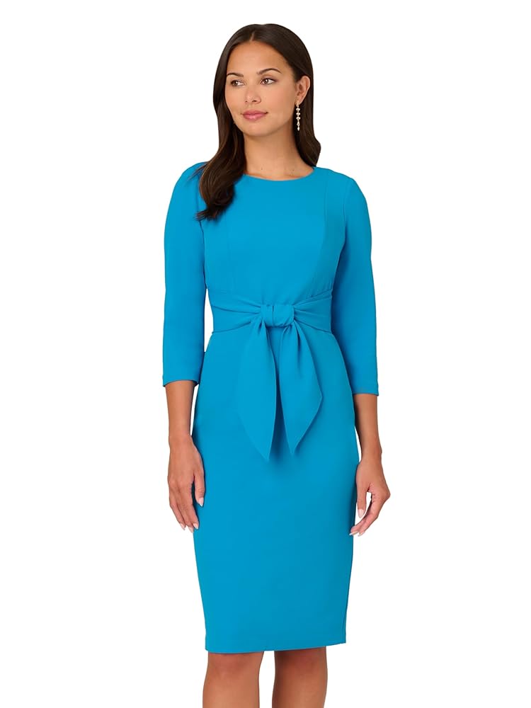 Adrianna Papell Women's Knit Crepe TIE Waist Sheath, Blue Adrianna Papell Women's Knit Crepe TIE Waist Sheath, Blue