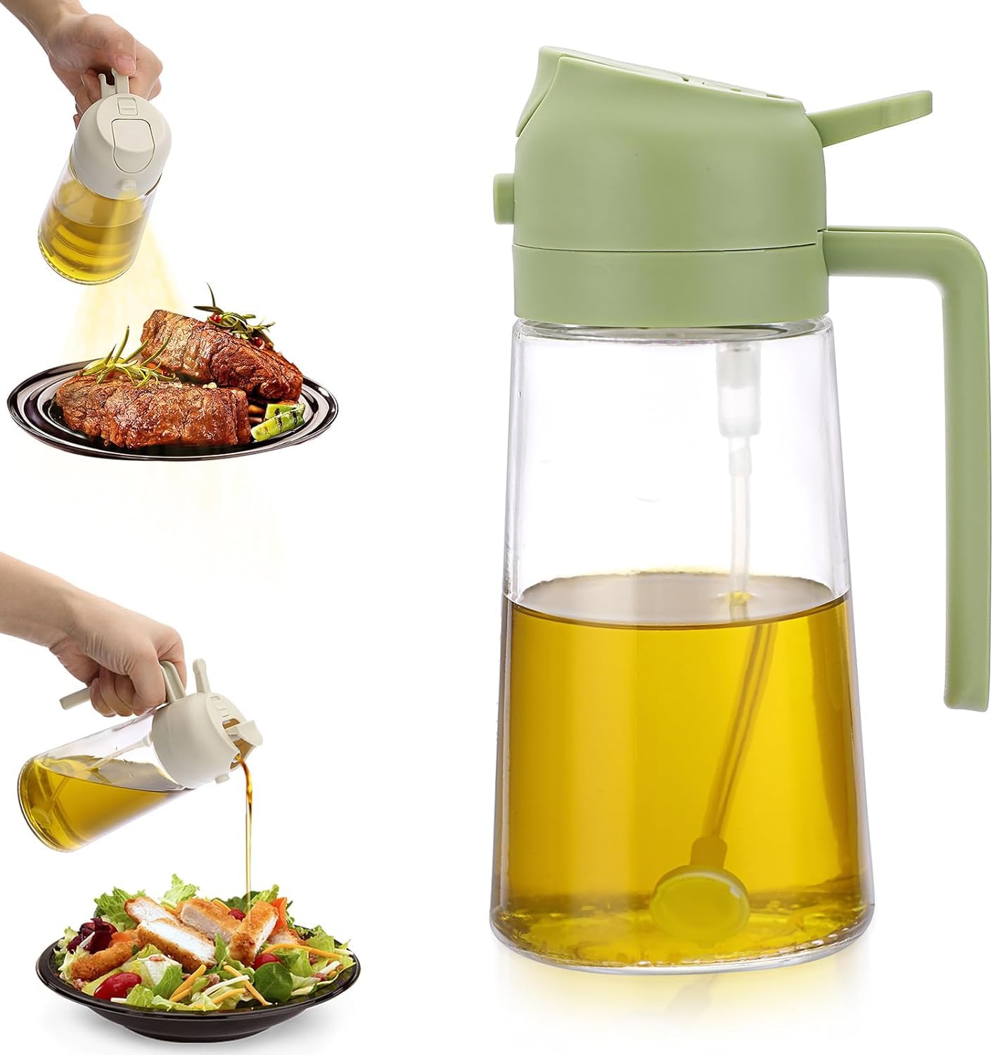Oil Dispenser Bottle For Kitchen, 2 In 1 Olive Oil Sprayer And Oil Dispenser, Oil Spray Bottle 500Ml/ 17Oz For Cooking, Kitchen, Bbq, Air Fryer, Salad, Baking (Multi Color) - Glass