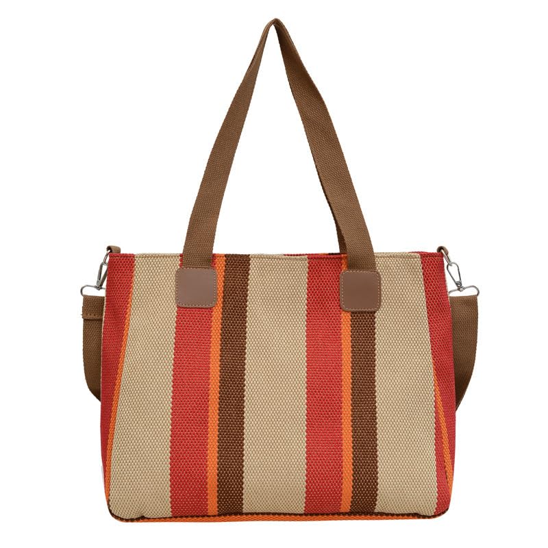 Bolsa grande de trabalho feminina com compartimento de laptop de lona para uso diário no escritório com armazenamento espaçoso, Vermelho, Large, vermelho