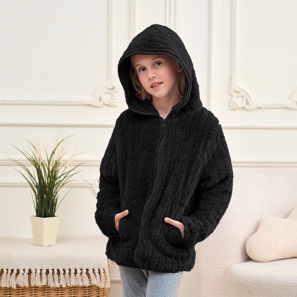Girls Fleece Jackets Sherpa Fuzzy Hoodies Light Pullover Full Zip Up Kids Sweatshirts Size 3-12 Years - Image 5
