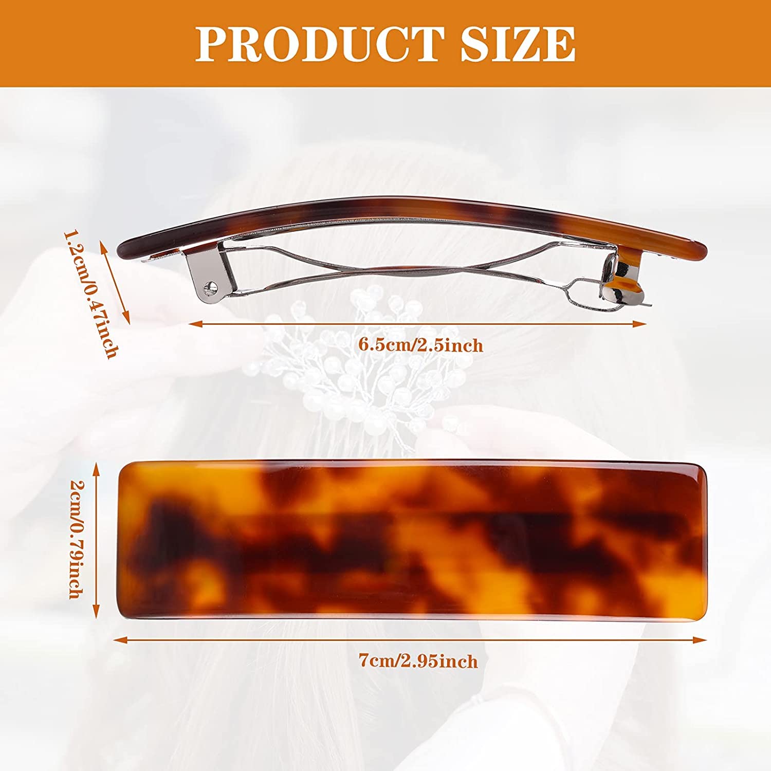 HONEYBUNNY 3 Pcs Tortoise Shell Hair Barrettes, Acetate and Acrylic French Design Automatic Hair Clips for Women Ladies, Multicolor 1