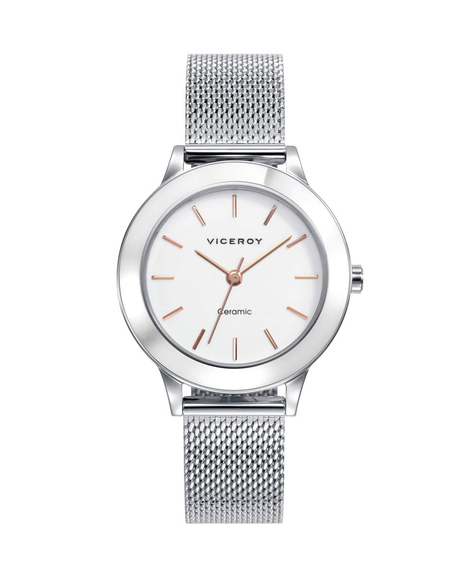 Viceroy Orologio da Donna Analogico con Ghiera in Ceramica - 32 mm - Movimento al Quarzo - Quadrante Bianco - Impermeabile 5 ATM - Maglia Milanese - Collezione Cerámica – 471182-07