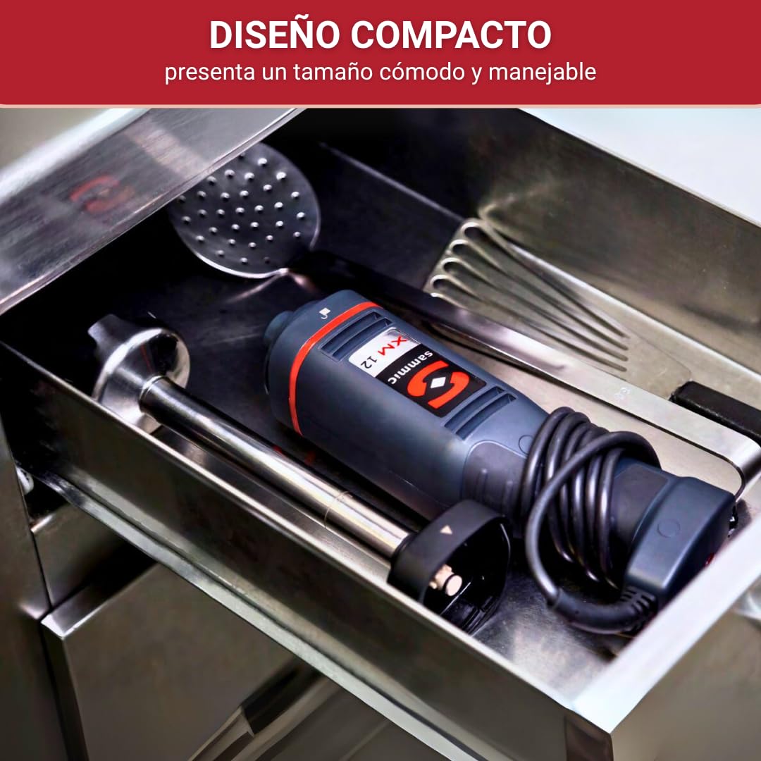 YOMMAK Batidora de Mano Industrial XM12 – 240W Triturador Profesional Cocina | Batidora Profesional Hosteleria Brazo Desmontable | Trituradora Comida Potente, Velocidad 1500–15000 rpm, NSF Hasta 10L