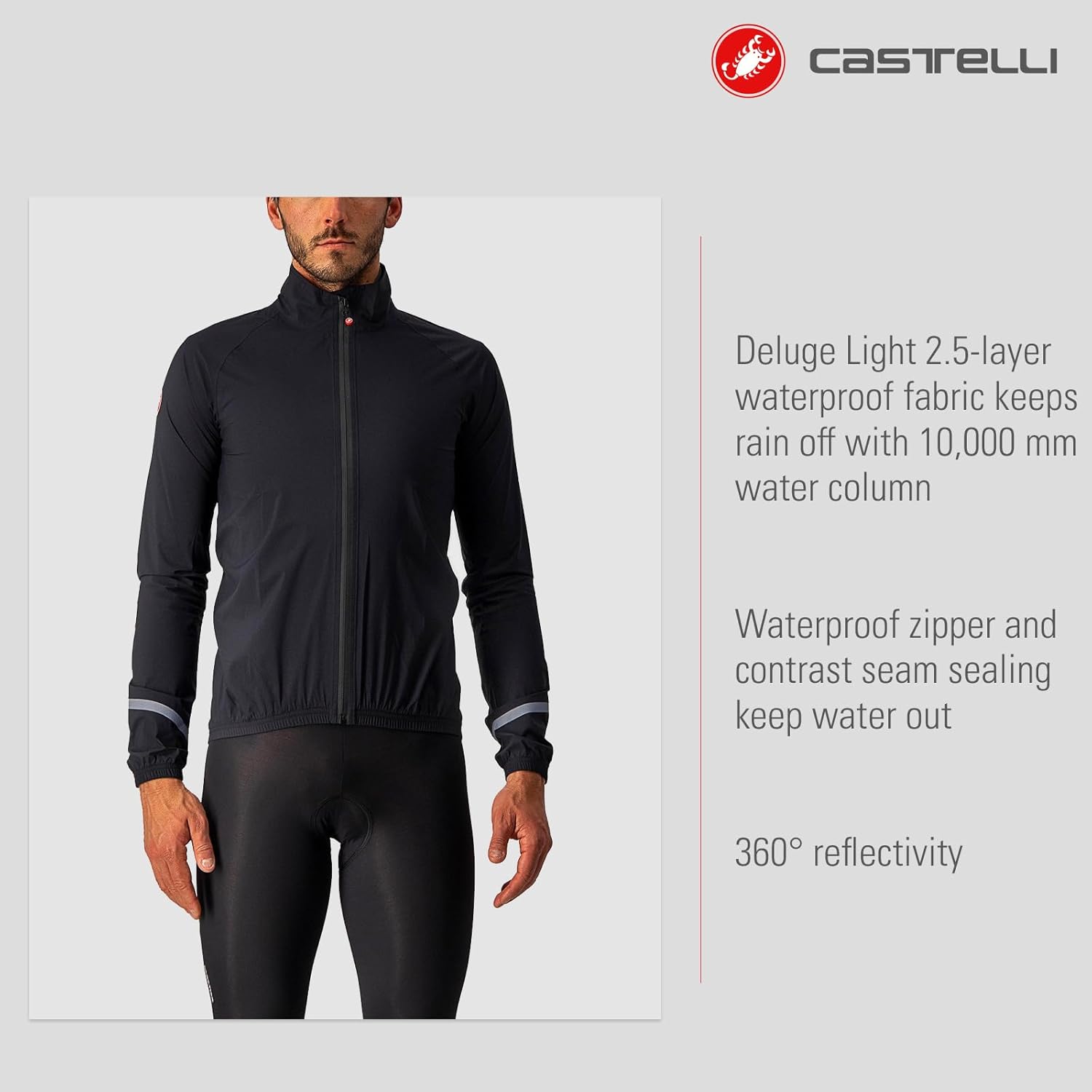 CASTELLI Men's Emergency 2 Rain Jacket, Waterproof, Lightweight Zip Up Shell for Road and Gravel Biking I Cycling
