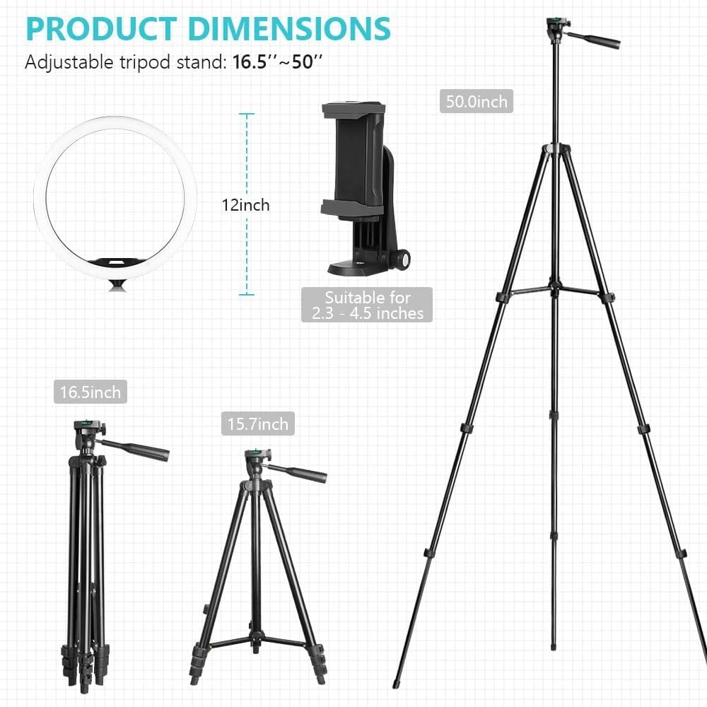 Ringlicht mit Ständer, 127 cm (50 Zoll) Handy-Stativ für iPhone und Android, LED-Ringlicht mit Fernbedienung, 3 Farbmodi und 10 Helligkeitsstufen für TikTok, Zoom und Videoaufnahmen
