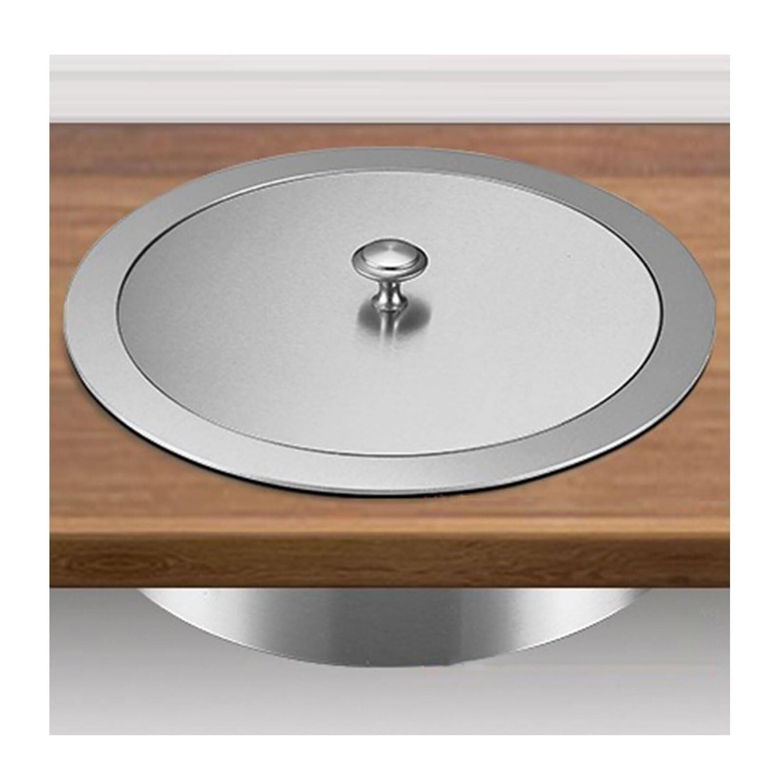 DFGHNBVC Square Trash Can Lid Countertop Embedded Trash Grommet Stainless Steel Trash Bin Lid Lift The Lid Design Waste Chute Cover,Silver
