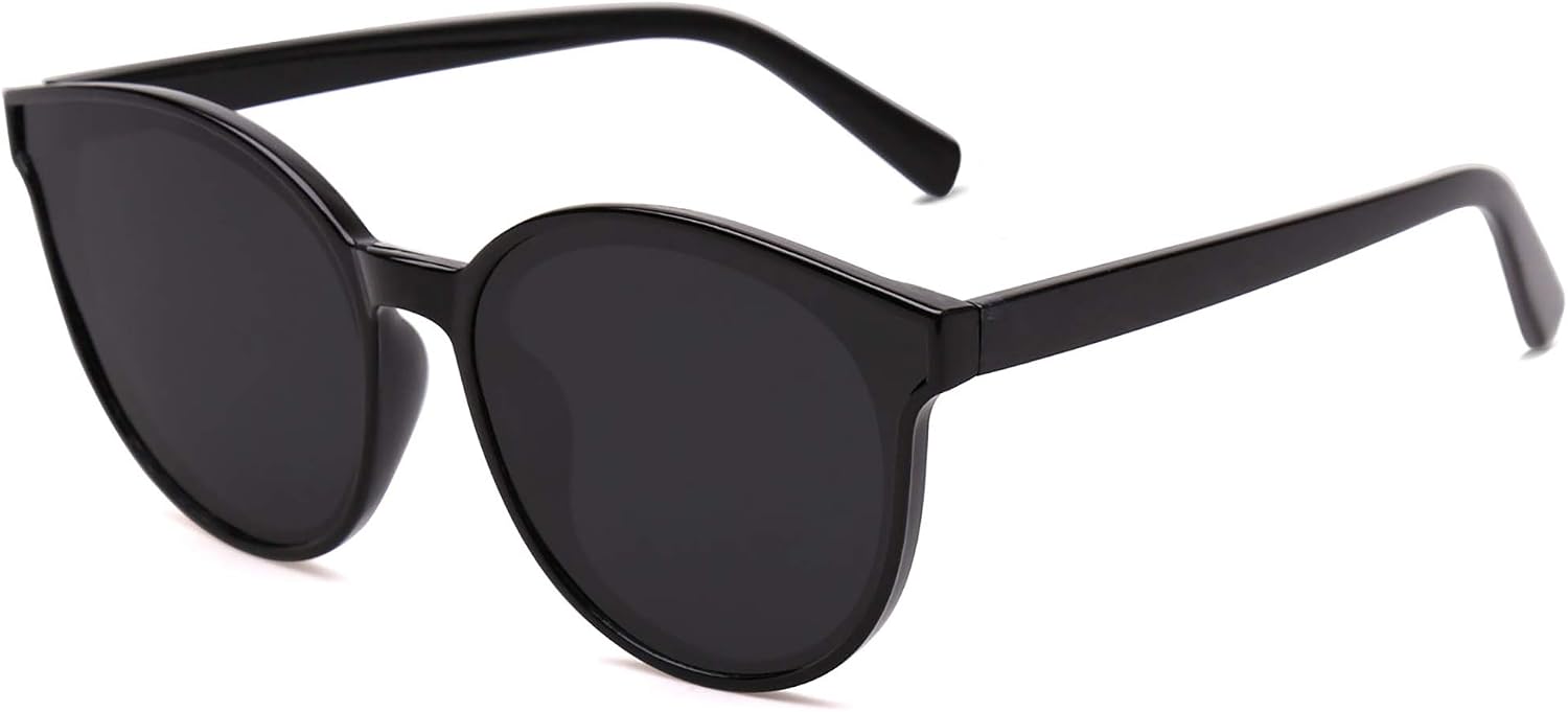 SOJOS Fashion Round Sunglasses for Women Men Vintage Shades SJ2057SC1-S with Black Frame/Grey Lens