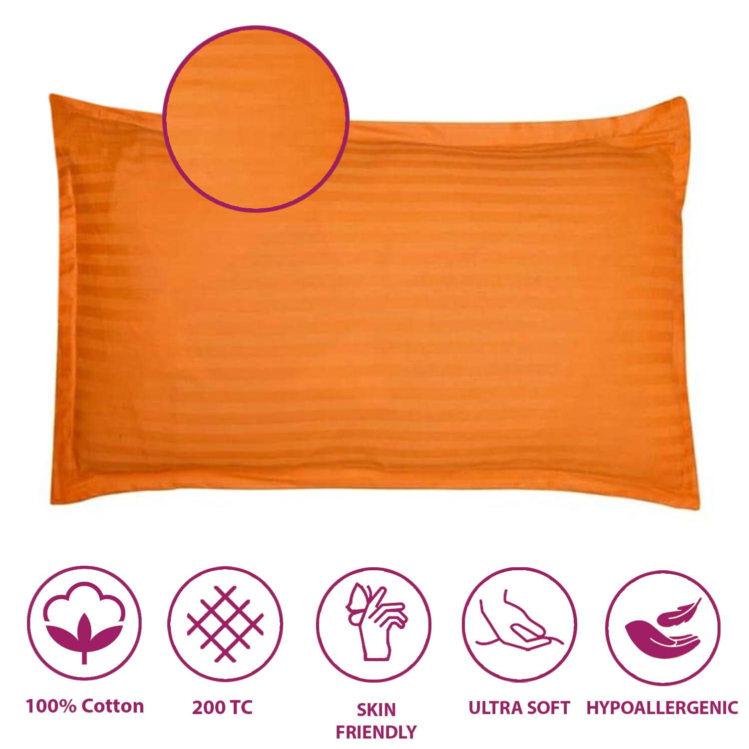 Trance Home Linen 200 TC 100% Cotton Standard Size 18x28 inch Satin Stripe Pillow Covers | Pillow Cases | Set of 2 Piece Pillow Covers only |Standard Size (Orange, 18 X 28 inch)