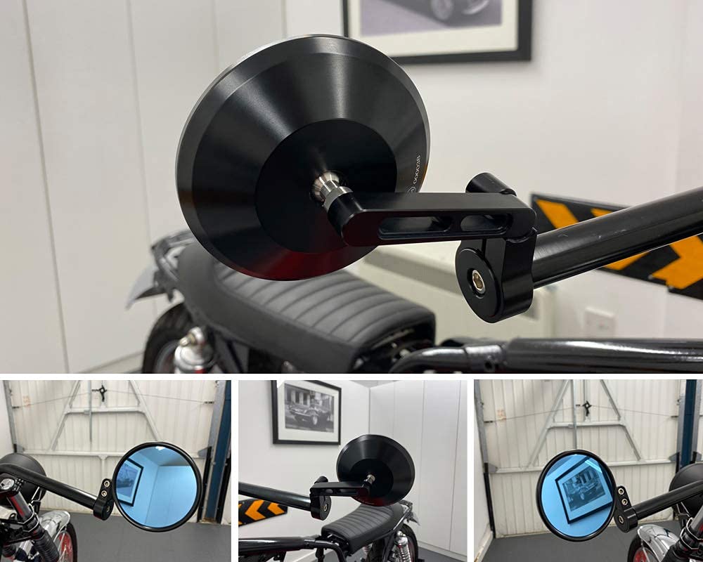 Rétroviseur de Guidon Moto 22mm avec Embout pour Roadster Café Racer Scrambler Chopper Bobber en Aluminium