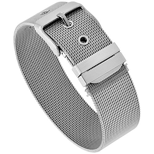 Sabrina Silver Stainless Steel Mesh Bracelet for Women Belt Buckle Clasp 18 mm Wide, fits up to 8 inch Wrist