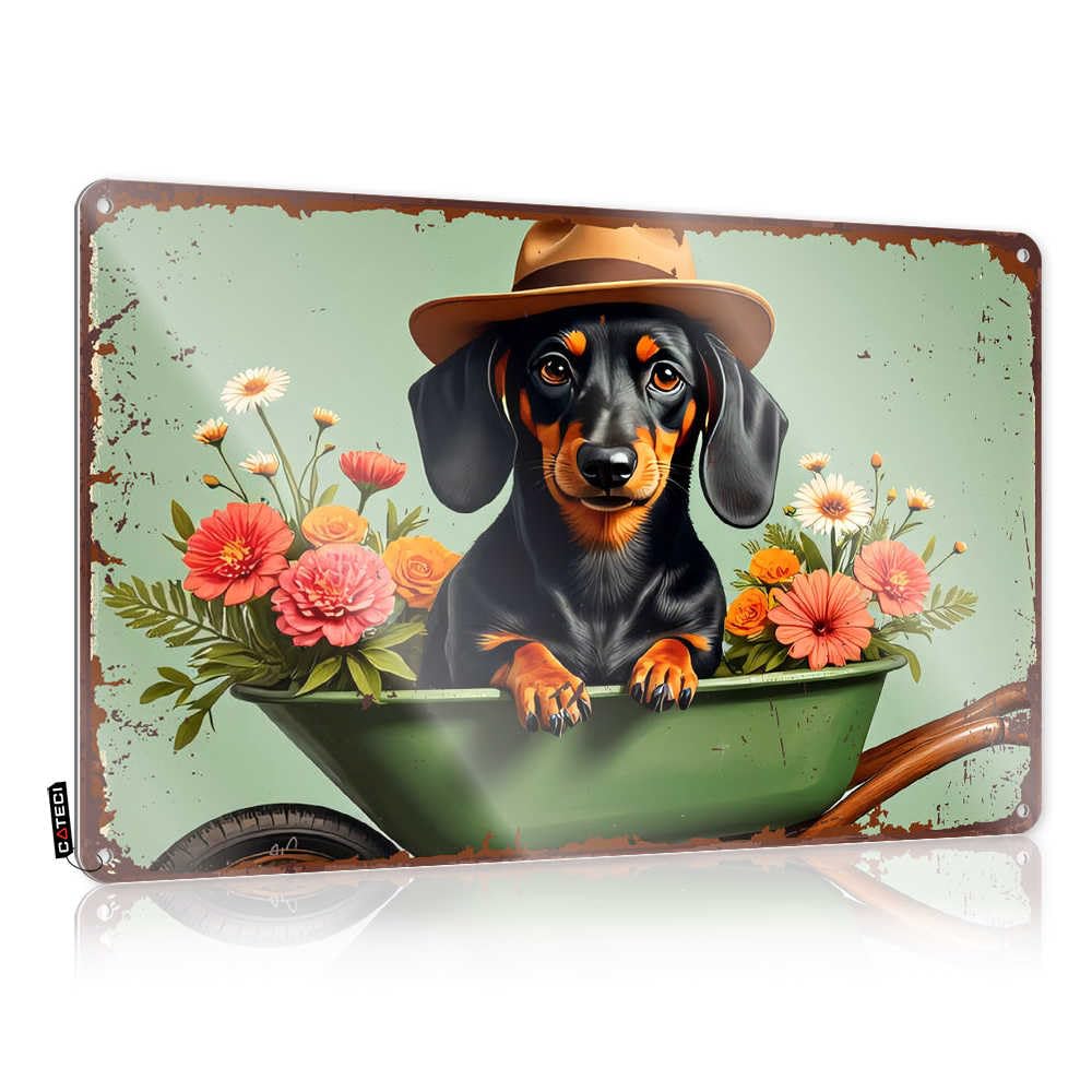 Fzfn Colour Floral Wheelbarrow With Dapper Dog Holiday Faded - Sign Nice Vintage Wall Art(30X40cm)