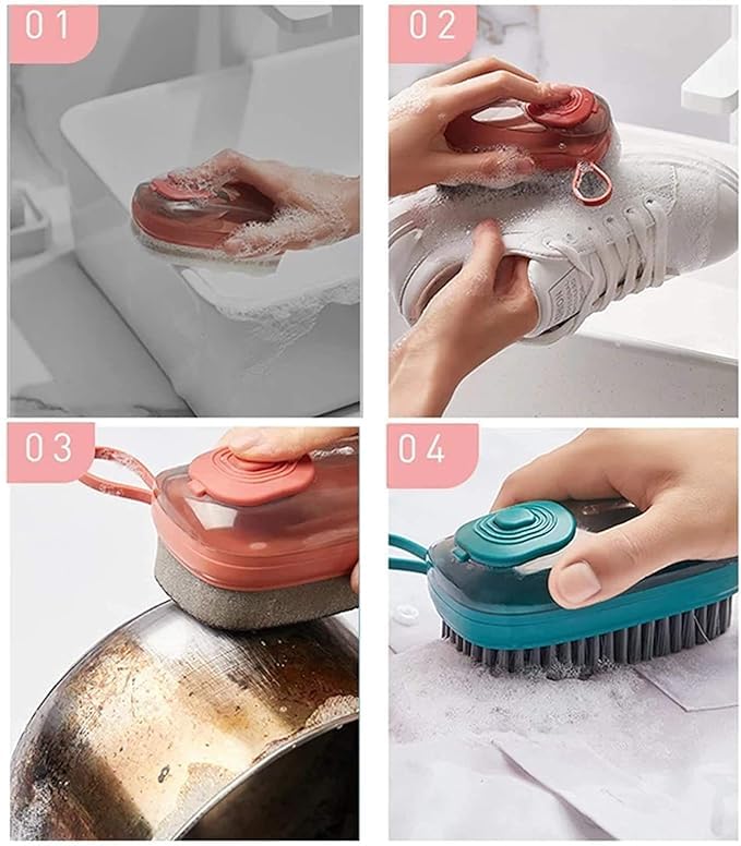 BuntyChiku Adding Liquid Cleaning Brush Plastic Washing Pot Brush Kitchen Household Dish Cleaner Brush Soft Wool Laundry Shoes Tile Cleaning Brush Multipurpose(Multicolor) Pack of 1 2